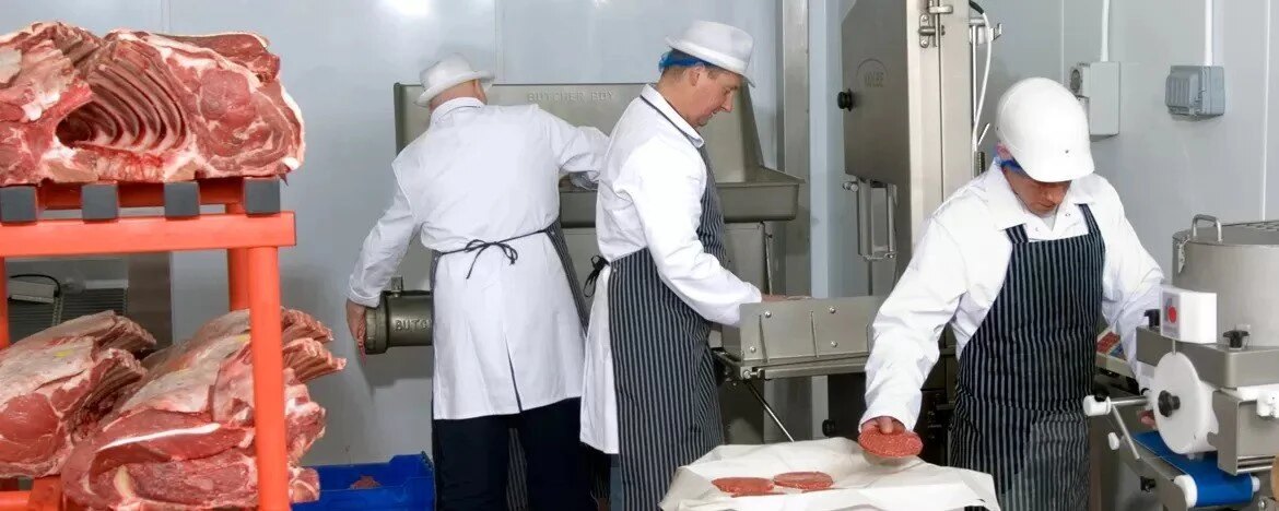 Bodiam Foods butchers at work in the cutting room