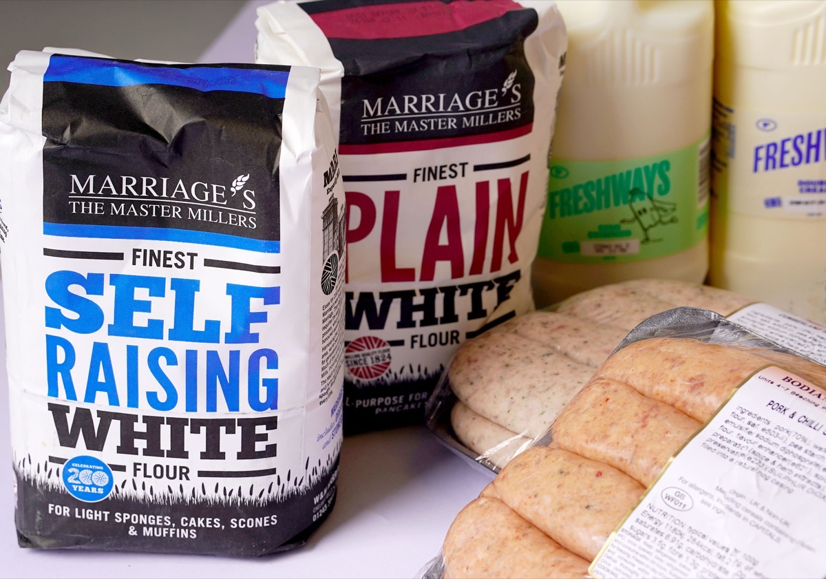 Bodiam Foods food service — Marriage's flour, fresh milk, and sausages